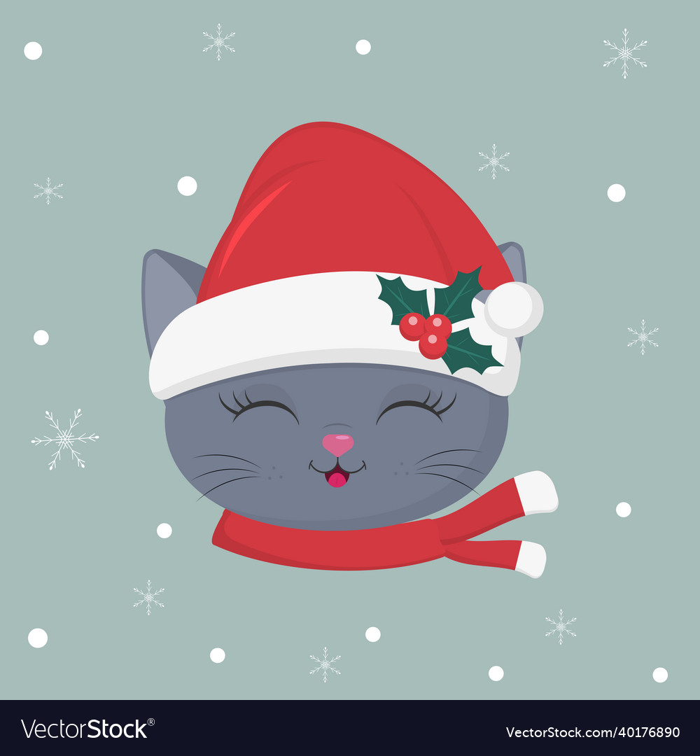 Happy new year and merry christmas cute kitten Vector Image