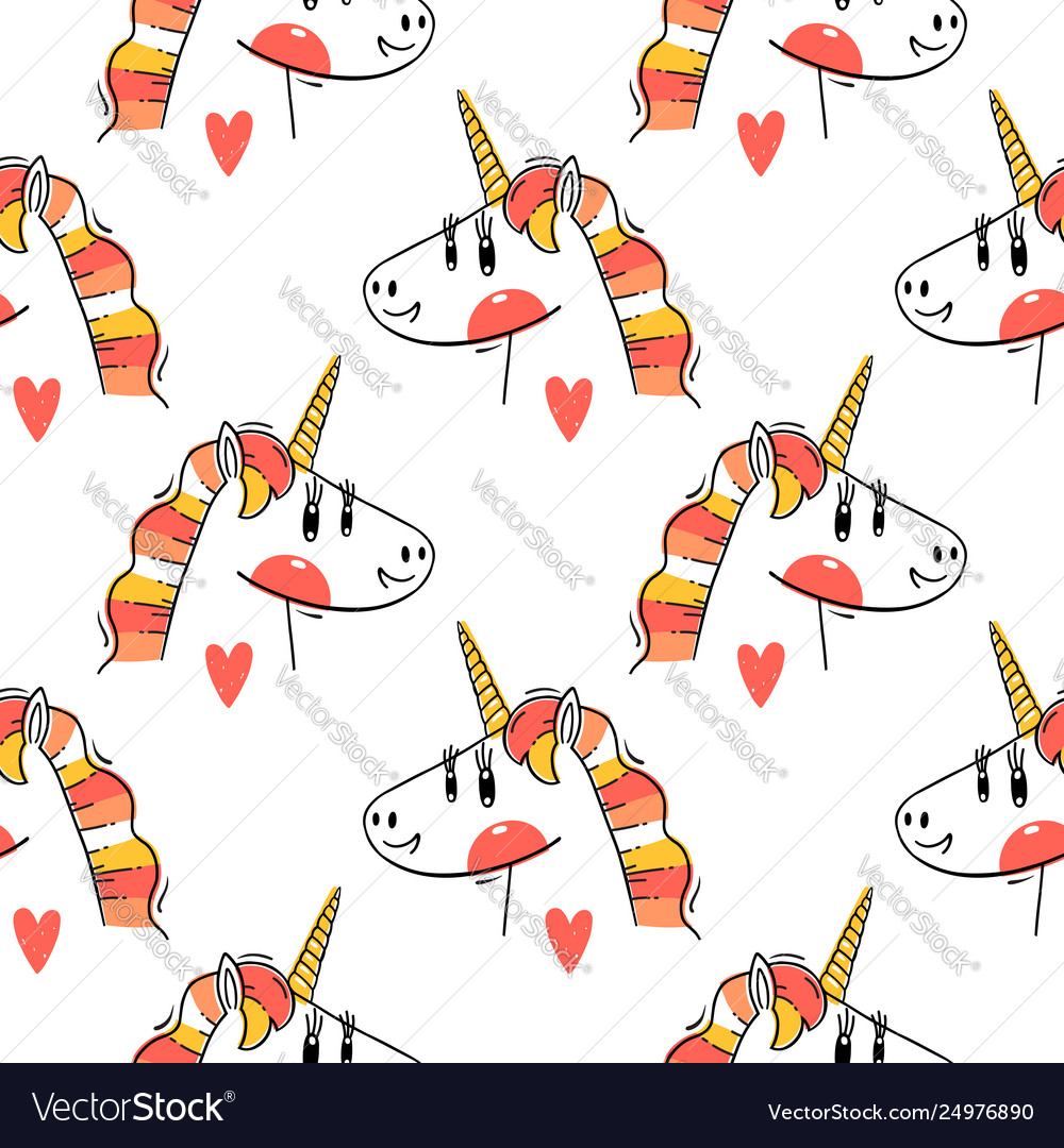 Seamless pattern with rainbow unicorn heads vector image Seamless pattern with rainbow unicorn heads