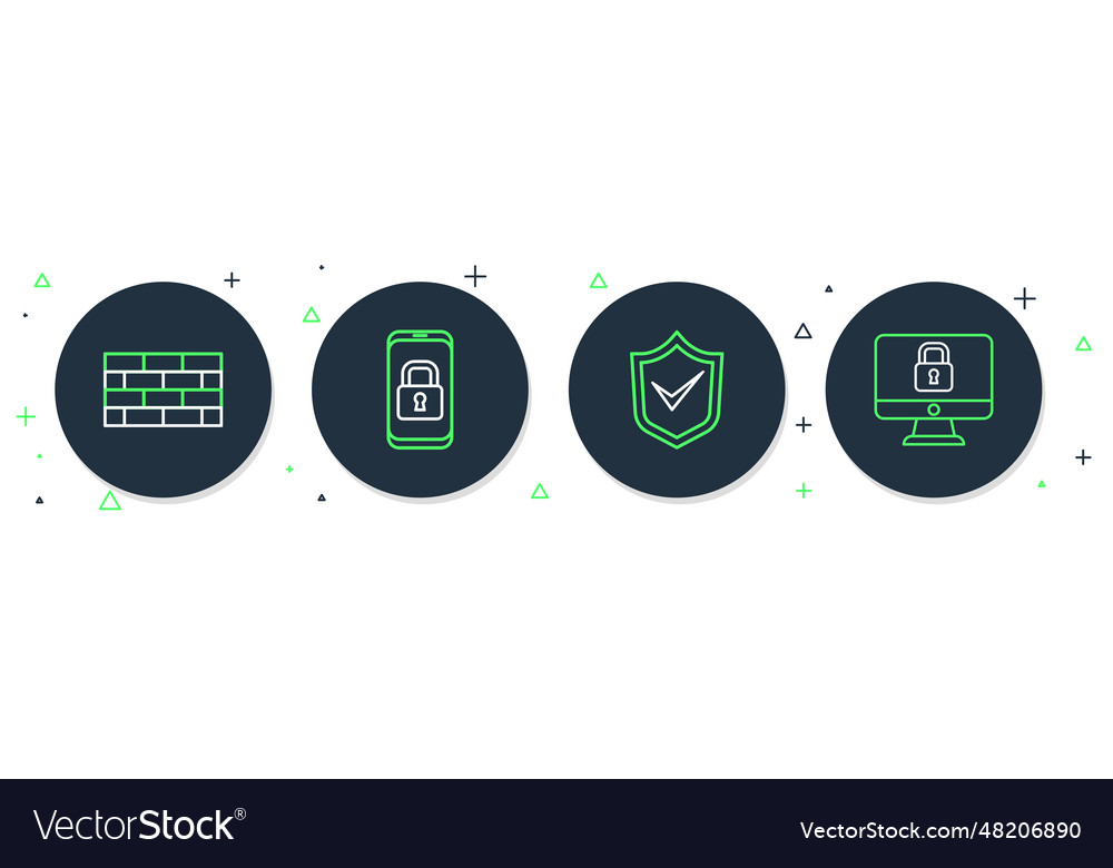 Set line mobile with closed padlock shield check Vector Image Set line mobile with closed padlock shield check