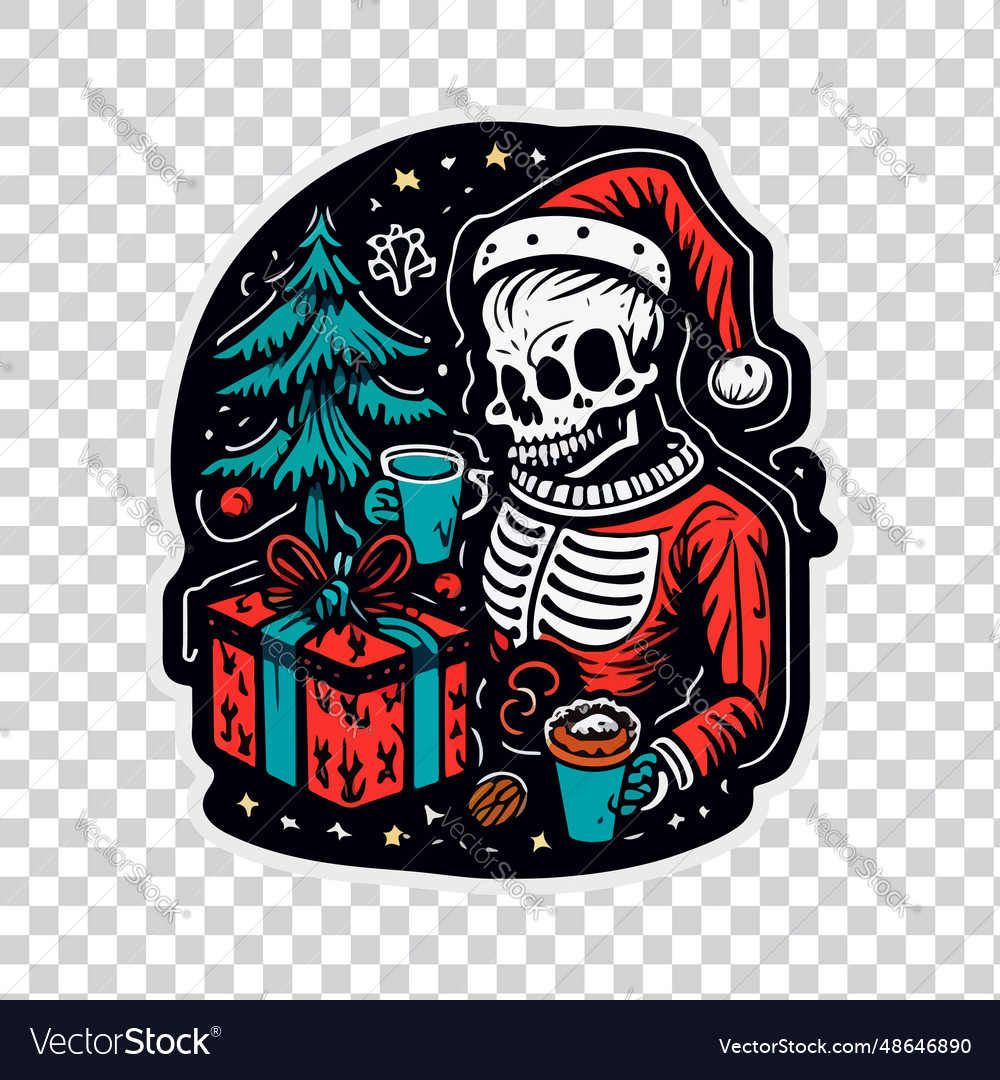 Sticker of christmas cartoon skeleton Royalty Free Vector