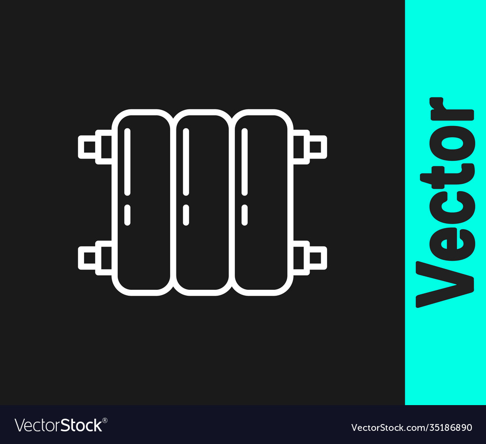Weiße Linie Heizstrahler Ikone isoliert auf schwarz