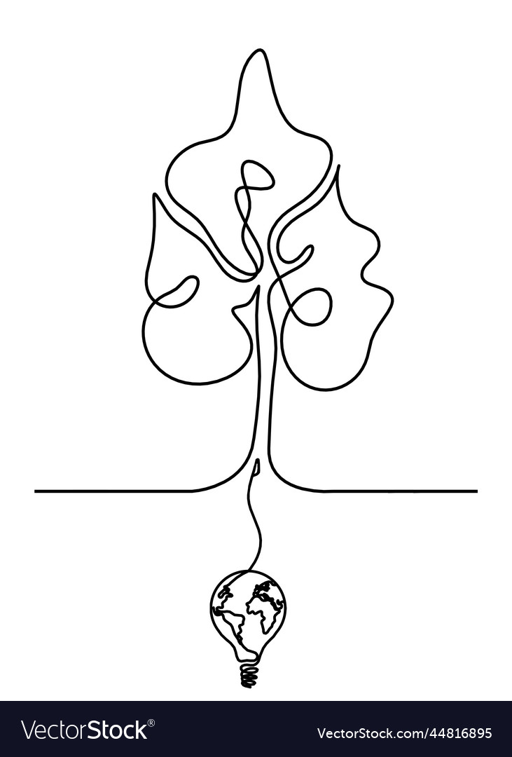 Abstract tree with globe light bulb as line