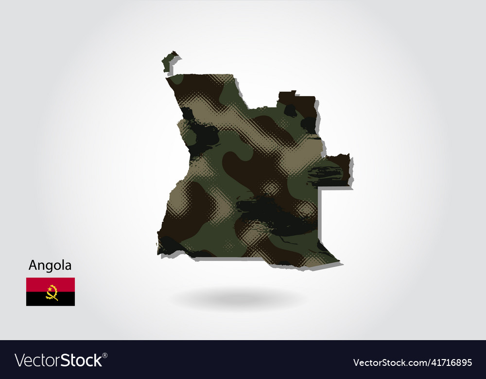 Angola map with camouflage pattern forest green