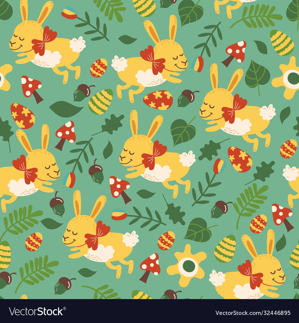 Easter Bunny Floral Seamless Pattern