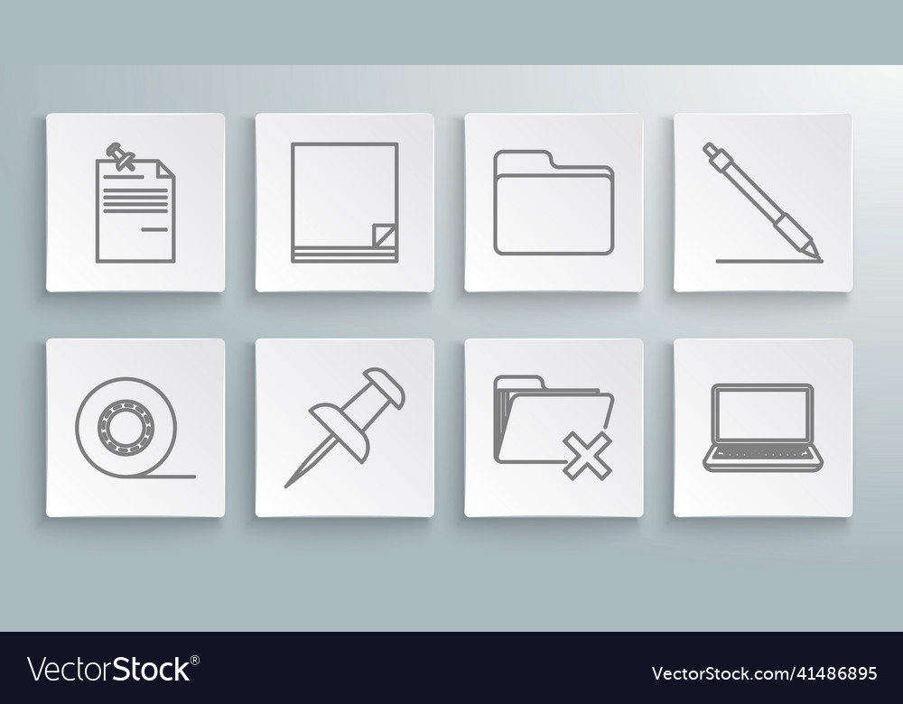 Set line scotch file document push pin delete vector image Set line scotch file document push pin delete