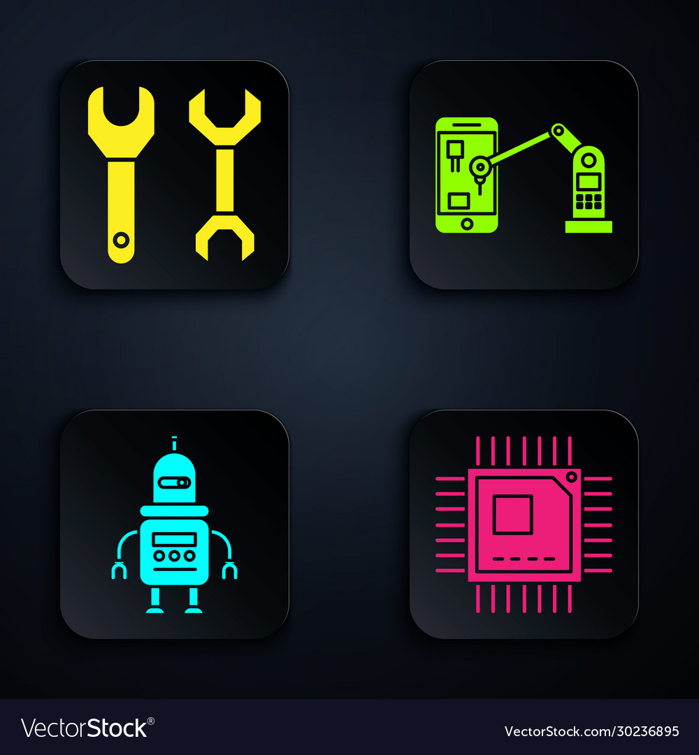 Set Prozessor mit Mikroschaltungen cpu spanner vector image Set Prozessor mit Mikroschaltungen cpu spanner