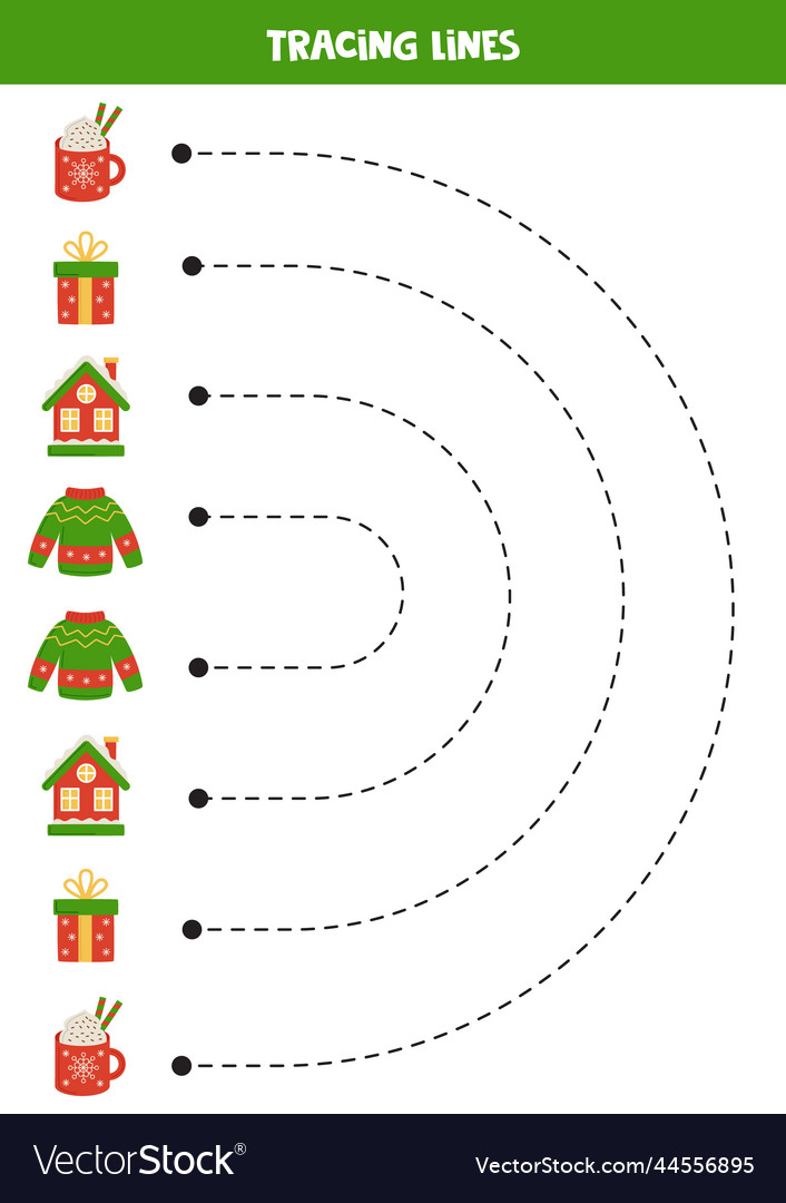 Tracing lines for kids cartoon christmas Vector Image