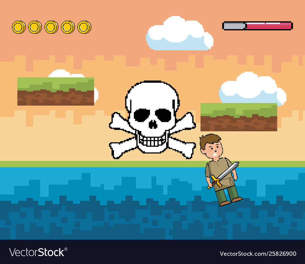 Arcade game world and pixel scene design