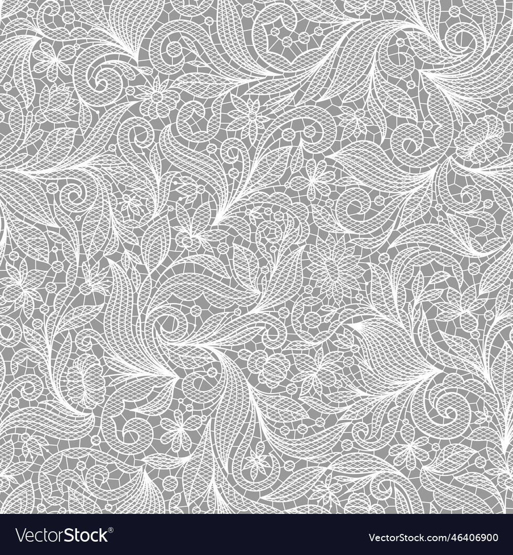 Grey seamless background with white floral lace Vector Image