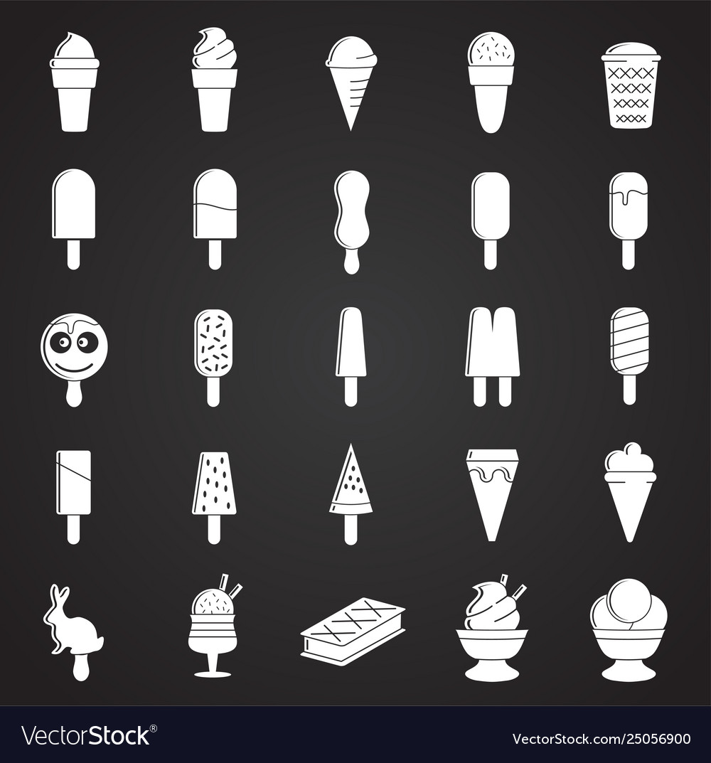 Ice cream icons set on black background