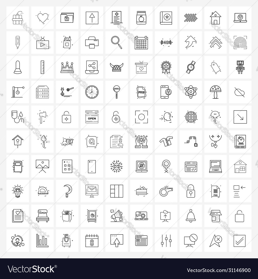 Isolated symbols set 100 simple line icons