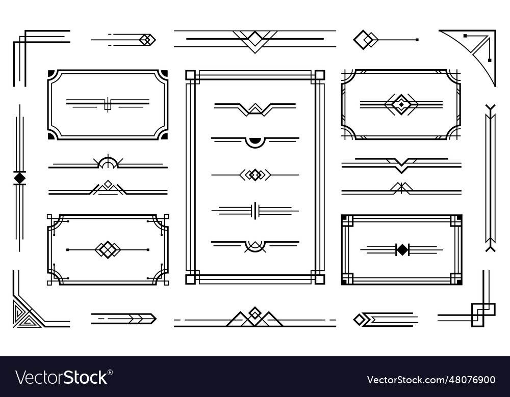 Linear geometric art deco ornaments retro label