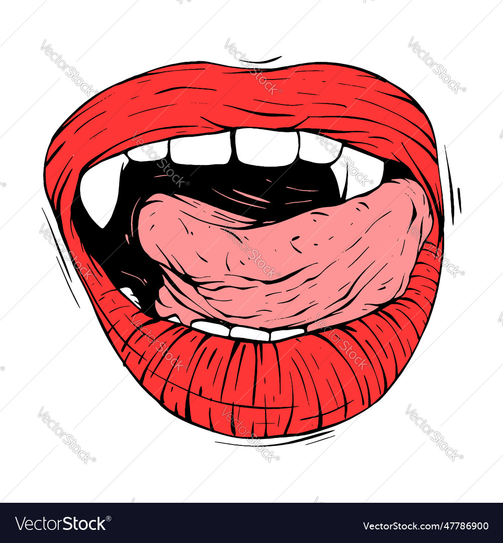 Red vampire lips sketch line art Royalty Free Vector Image