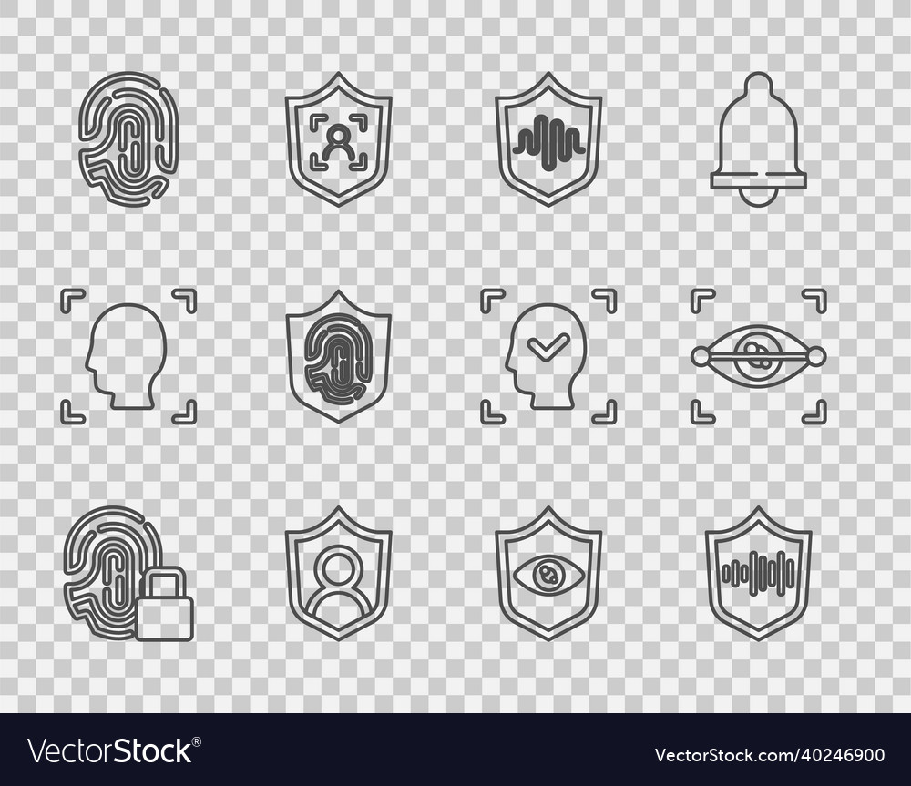 Set line fingerprint with lock shield voice vector image Set line fingerprint with lock shield voice