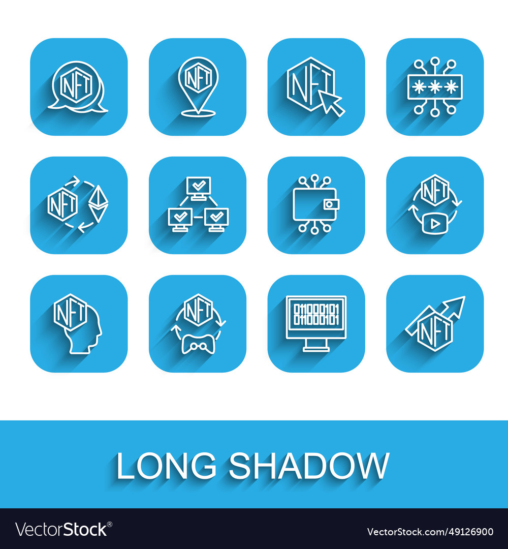 Set line nft digital crypto art binary code vector image Set line nft digital crypto art binary code