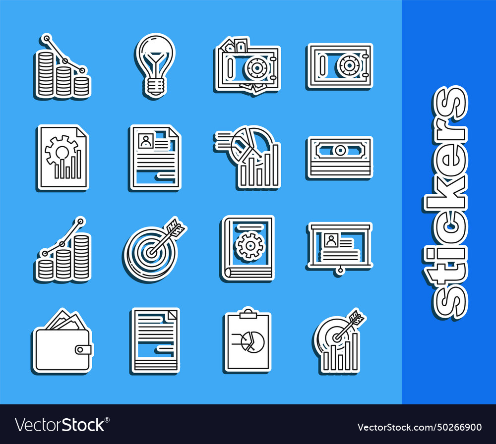 Set line target with graph chart board resume vector image Set line target with graph chart board resume