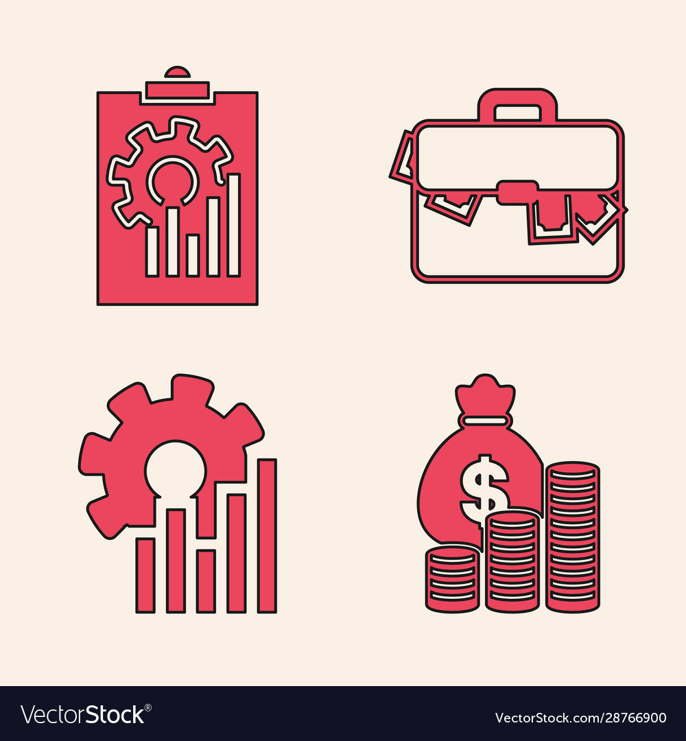 Set money bag and coin clipboard with graph chart vector image Set money bag and coin clipboard with graph chart