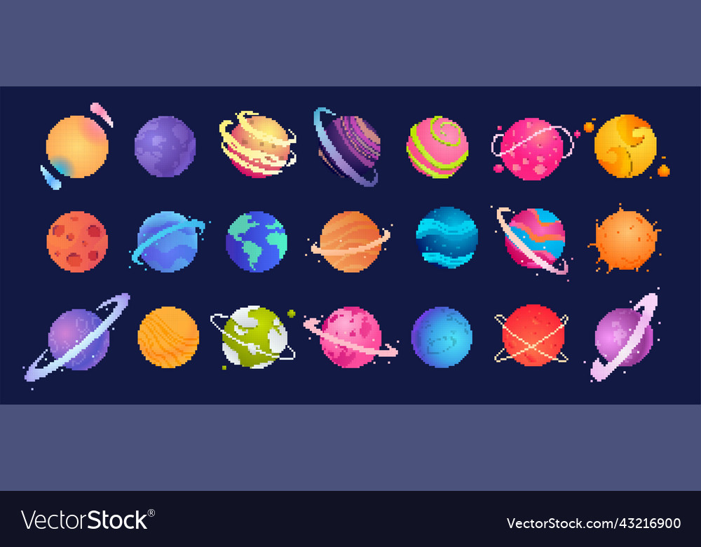 Set of pixel astronomical elements vector image Set of pixel astronomical elements