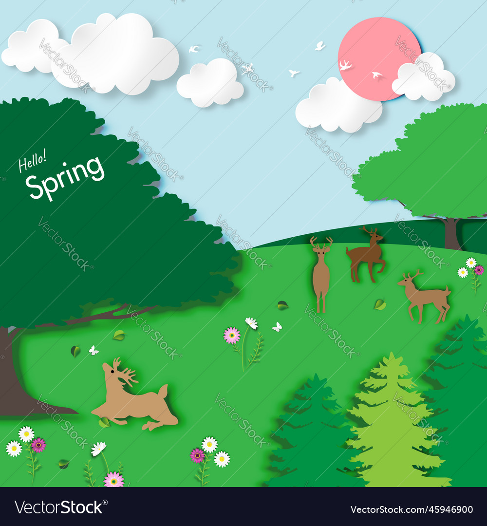 Spring background with paper art design and 001