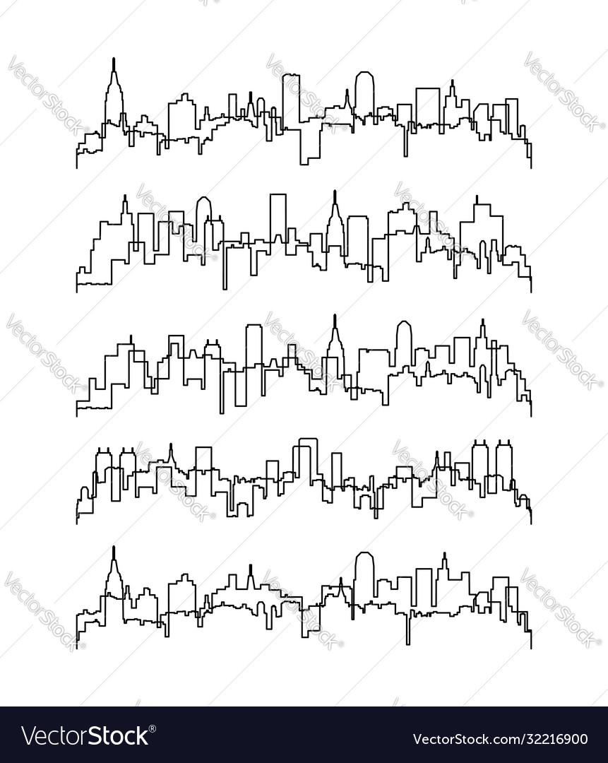 Thin line contours buildings vector image Thin line contours buildings