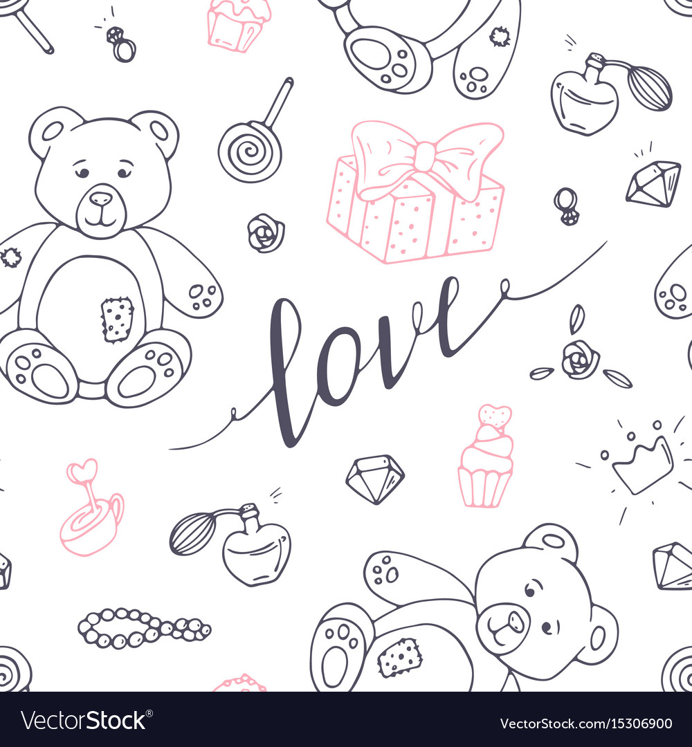 Valentines day outline seamless pattern