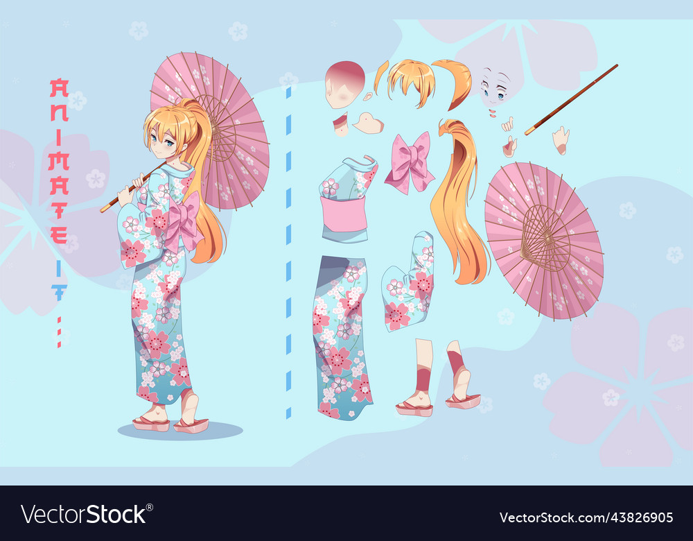 Poster flyer anime manga girls in kimono holding Vector Image