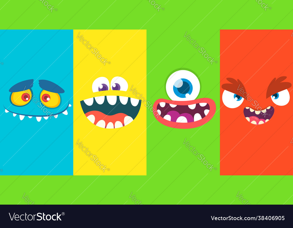 Cartoon monster faces set collection four Vector Image