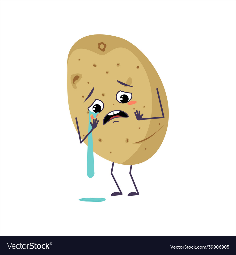 Cute potato character with crying and tears Vector Image
