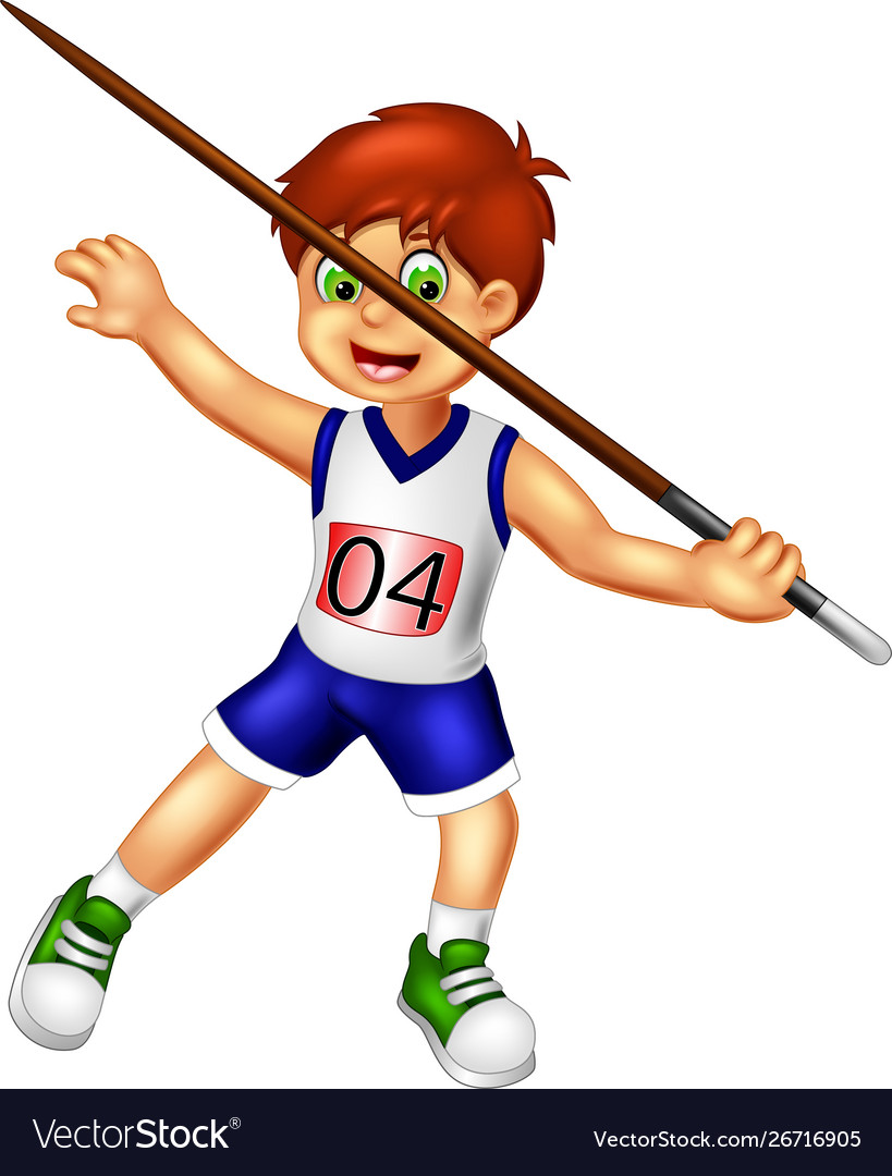 Funny javelin boy cartoon Royalty Free Vector Image