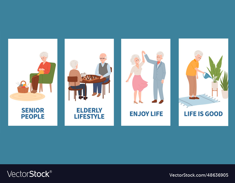 Happy and healthy old people living active life Vector Image