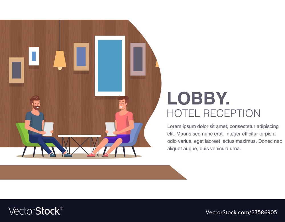 Hotel reception lobby lounge guest waiting room vector image Hotel reception lobby lounge guest waiting room