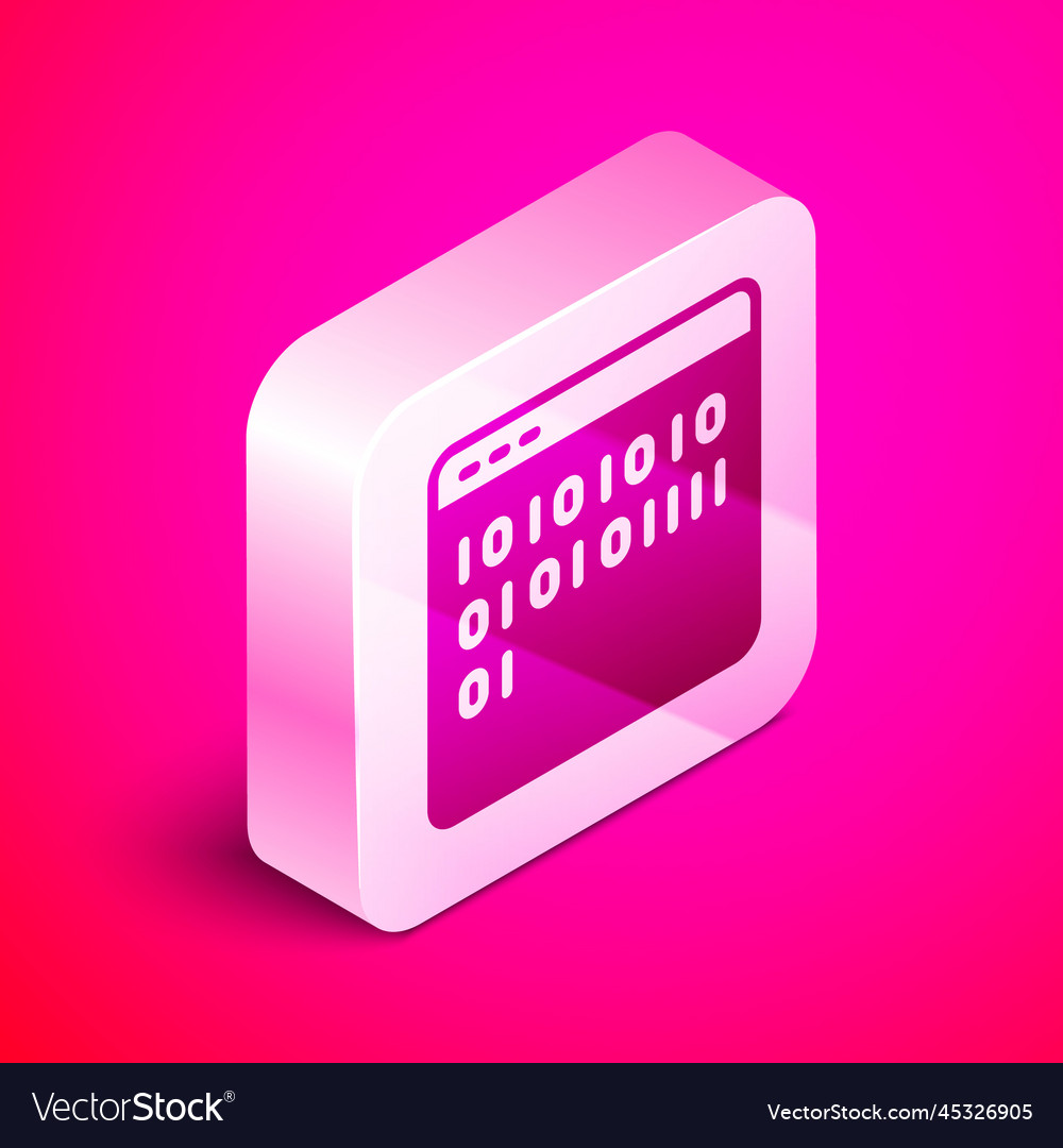 Isometric binary code icon isolated on pink