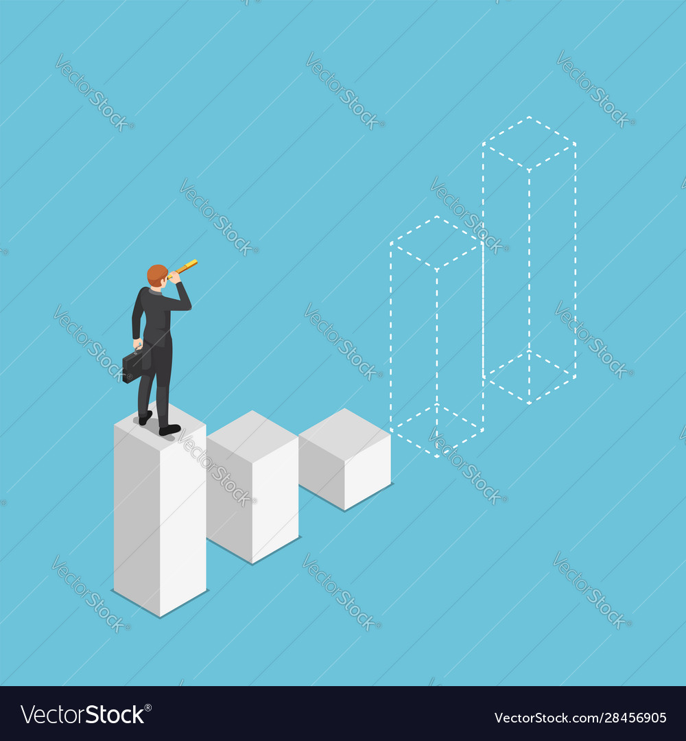 Isometric businessman looking through telescope vector image Isometric businessman looking through telescope