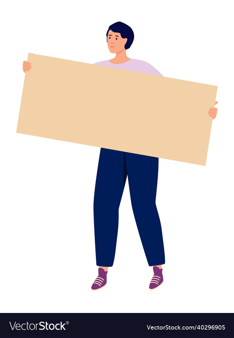Man holding empty banner character with blank Vector Image Man holding empty banner character with blank