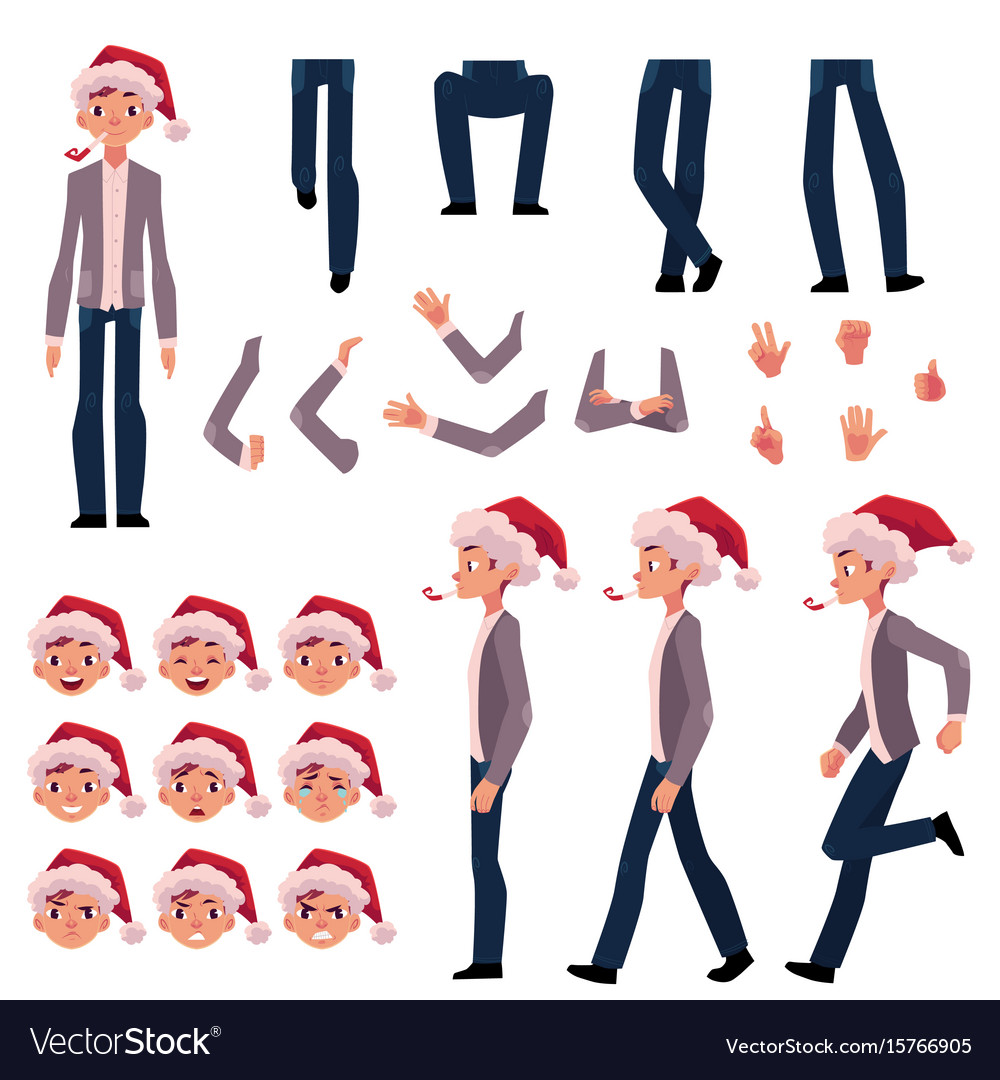 Man in santa hat character creation set