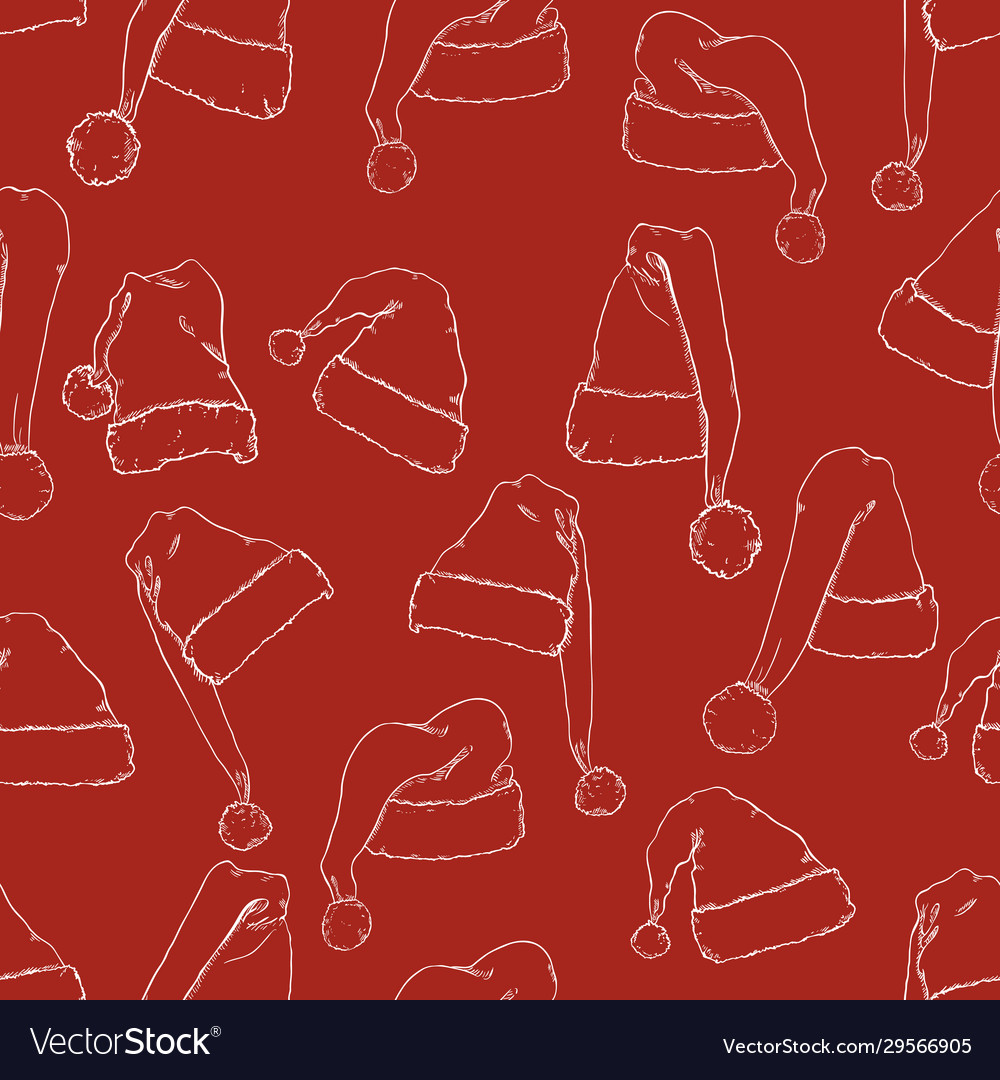 Seamless christmas pattern sketch santa hats