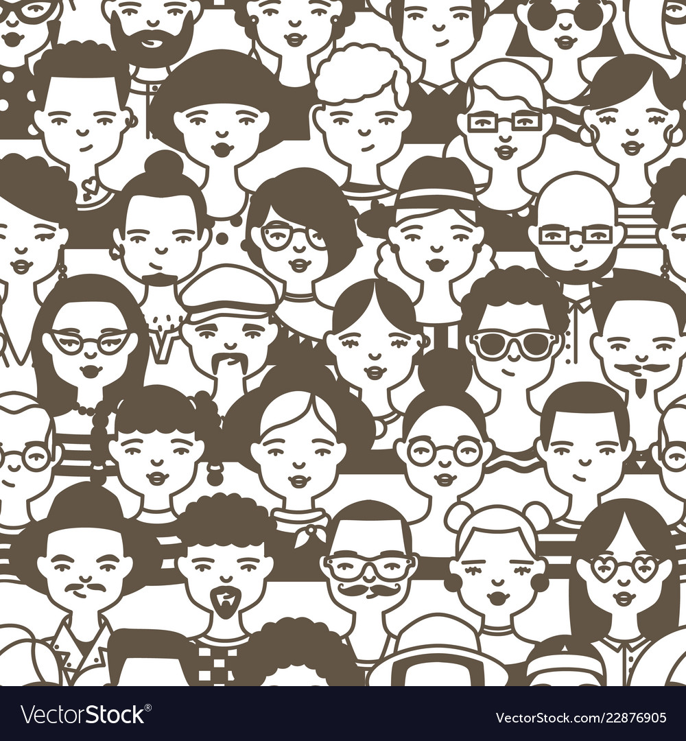 Seamless pattern with faces or heads of cute Vector Image