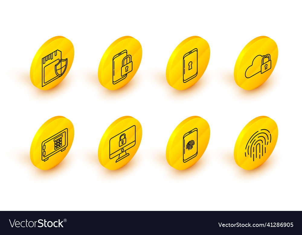 Set line fingerprint smartphone vector image Set line fingerprint smartphone