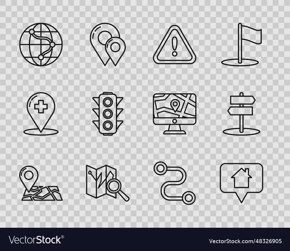 Set line folded map with location marker vector image Set line folded map with location marker