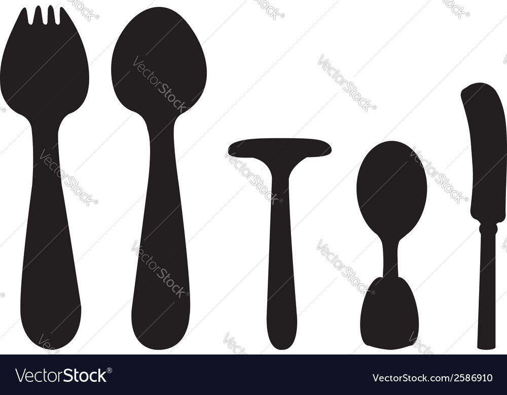 Abstract kitchen tools silhouettes on a white