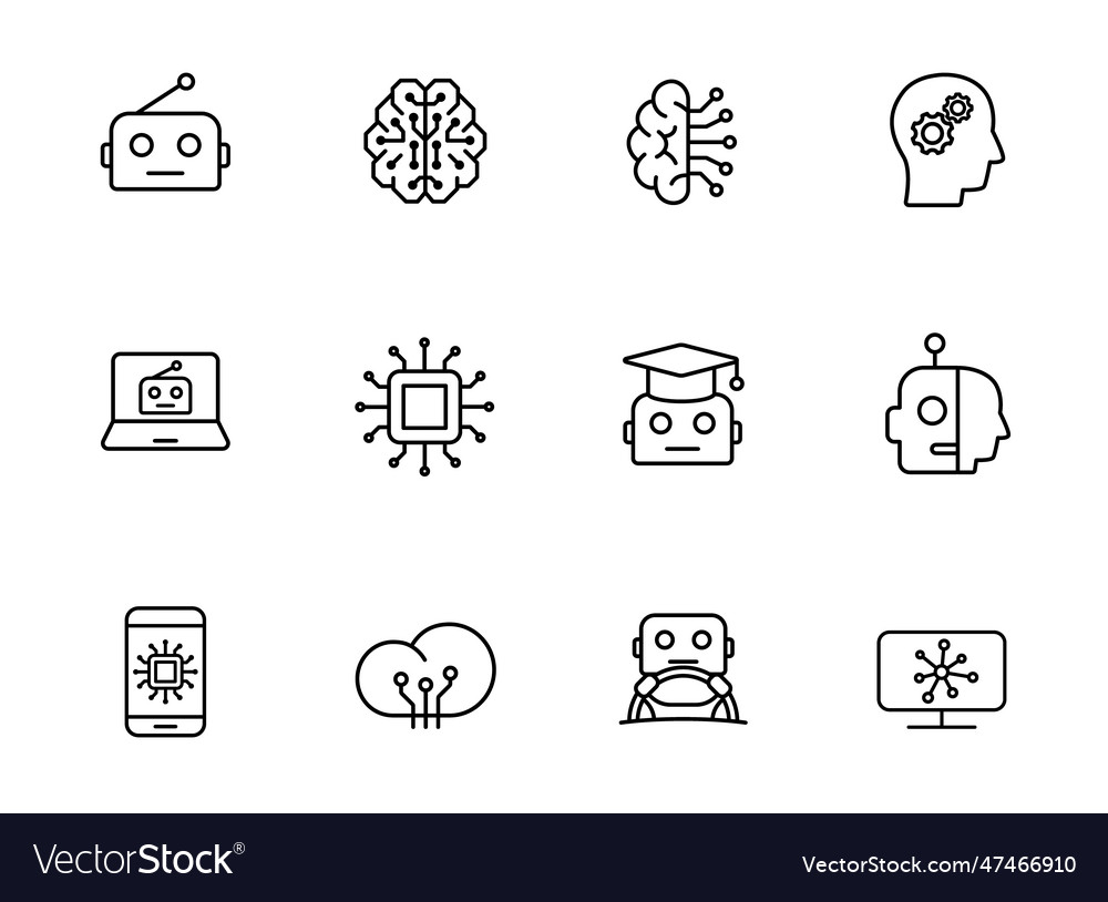 Artificial intelligence outline icons Royalty Free Vector
