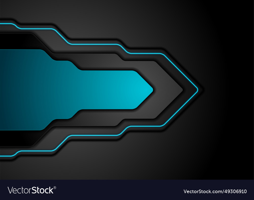 Black and blue tech geometric background with neon