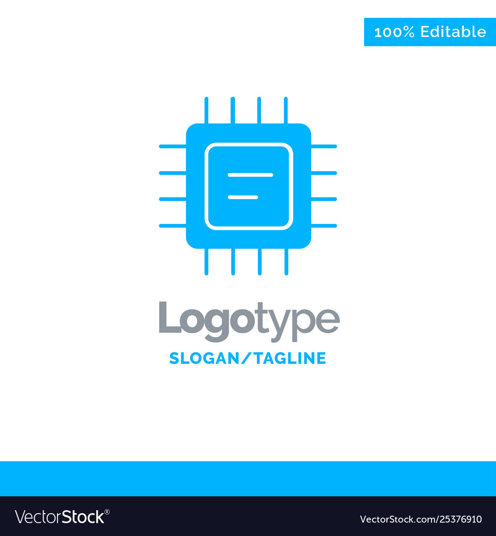 Cpu microchip processor blue solid logo template