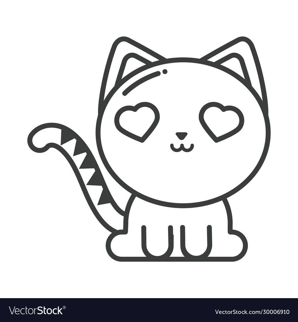 set of cute cats on white background, line style icon vector