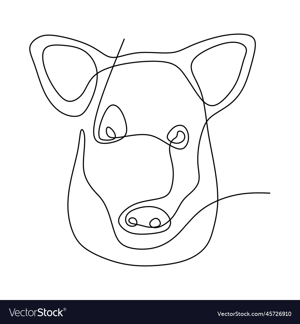 Cute pig head drawn one single continuous