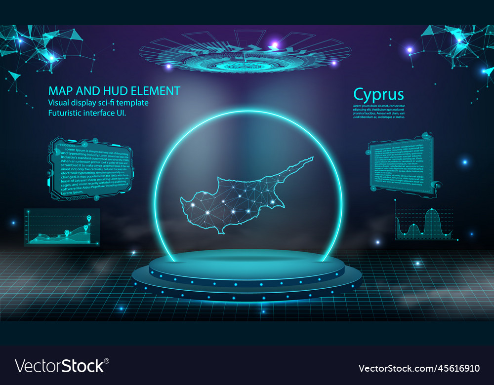 Cyprus map light connecting effect background vector image Cyprus map light connecting effect background