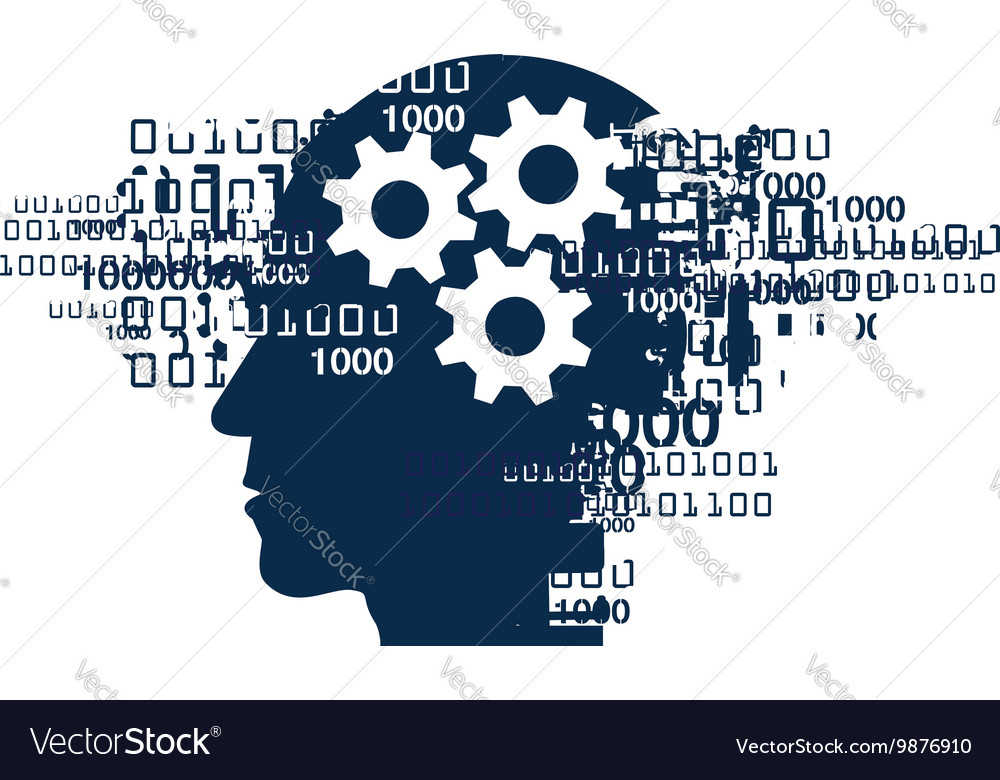 Digital Brain with Binary Code Gears