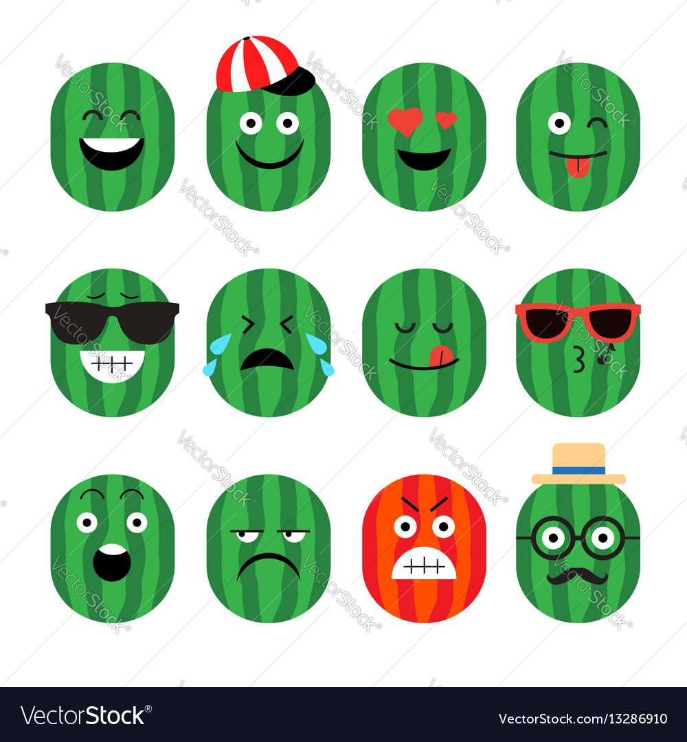 Emojis watermelon fruit summer set of Royalty Free Vector