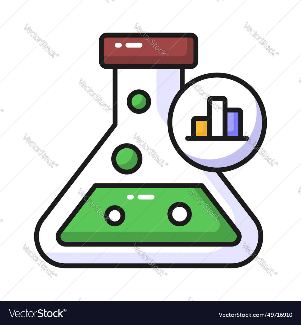 Flask with data chart denoting market