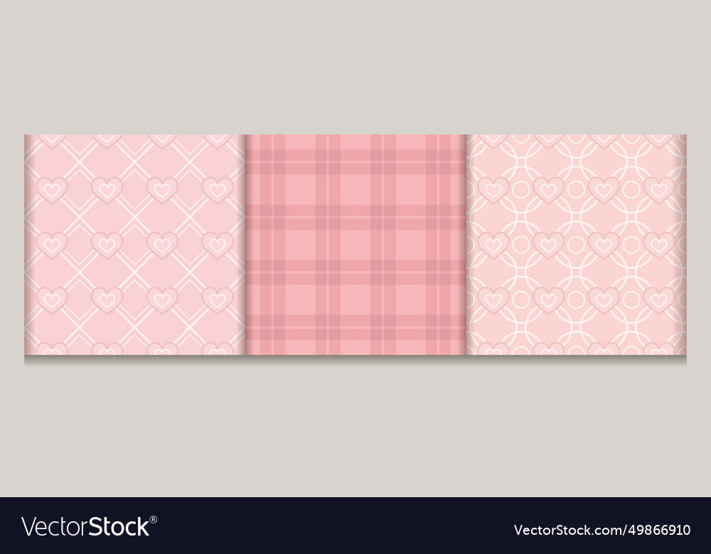 Geometric pink patterns with heart icons